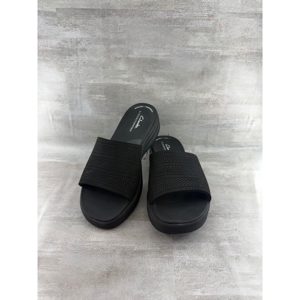 Clarks Cloudsteppers Arla Kaylie Black Perforated Slide Sandals Women Sz 6